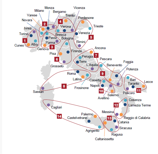 Cartina delle 56 sedi d’esame Multiversity AA 2026/2027